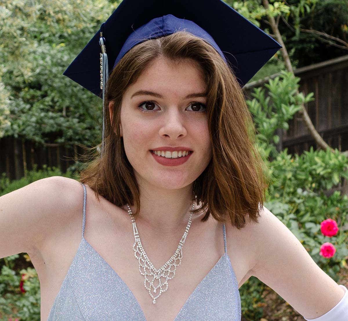 Me with my short hair from a high school graduation photoshoot.