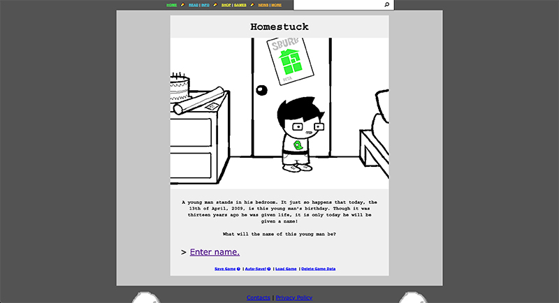 Screenshot of Homestuck.